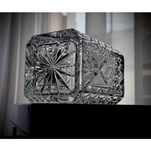 Glass Vintage Cut Crystal Decanter with Geometric Pattern, 1960s For Sale - Image 7 of 17