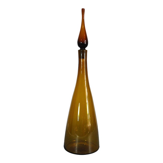 Vintage Mid Century Blenko Amber Decanter For Sale