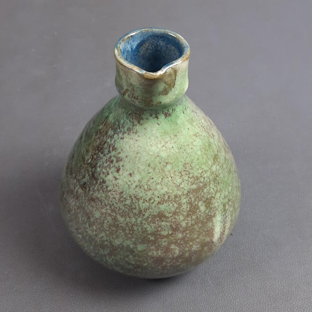 Majolica Jug Artistic Shaded Green Vase, 1960s For Sale - Image 4 of 13