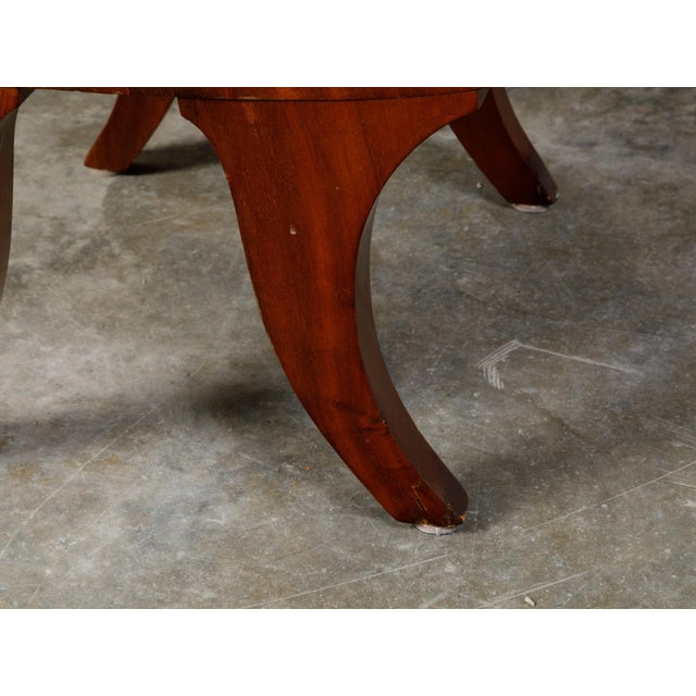 19th Century Biedermeier Period 19th Century Walnut Stool with Gilt Rosettes and Upholstery For Sale - Image 5 of 9