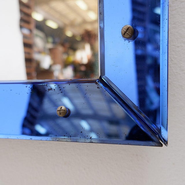 Mirror with Colored Glass Frame attributed to Fontana Arte, Italy, 1950 For Sale - Image 3 of 15