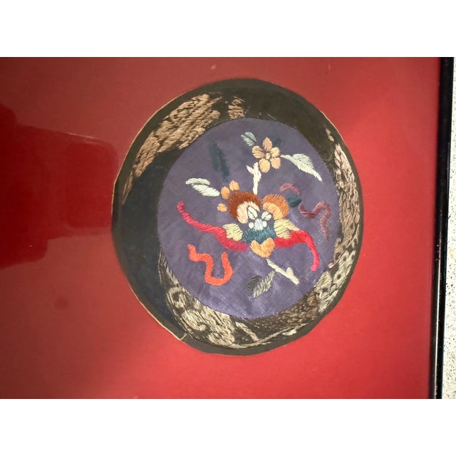 Late 19th Century Antique Chinese Silk Embroidery Patches Late Qing Dynasty Framed 11x19 For Sale - Image 5 of 7