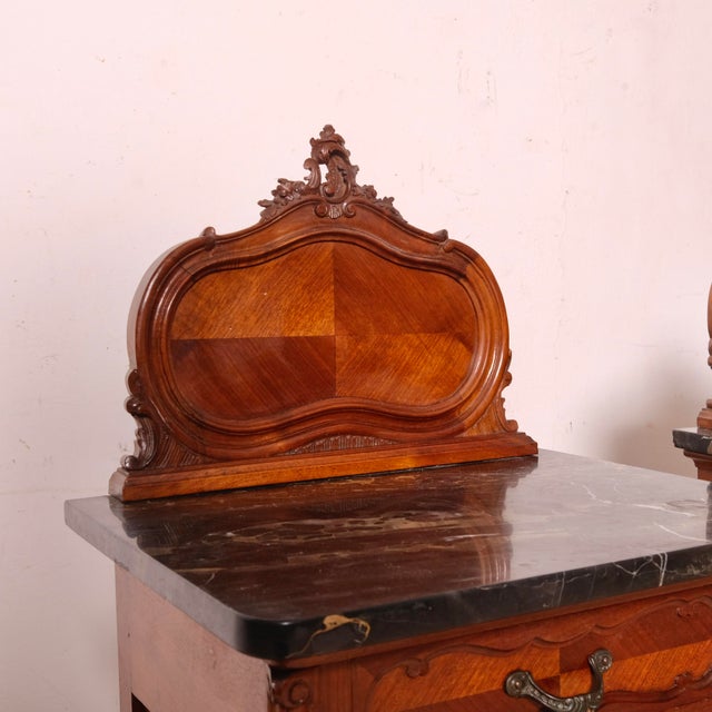Louis XV Style Bedside Tables with Marble Tops, 1940s, Set of 2 For Sale - Image 9 of 18