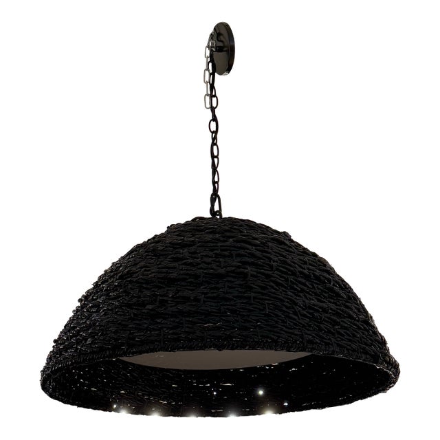 West Elm Contemporary Woven Dome Pendant Light For Sale