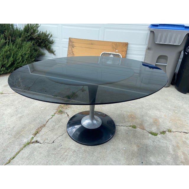 Vintage Mid Century Modern Smoked Glass Chromcraft Oval Tulip Table For Sale - Image 12 of 12