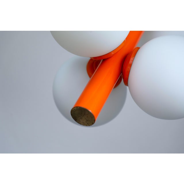 Atomic Sputnik Pendant Light with Orange Rod and White Opaline Globes from Kaiser-Leuchten, 1970s For Sale - Image 16 of 18