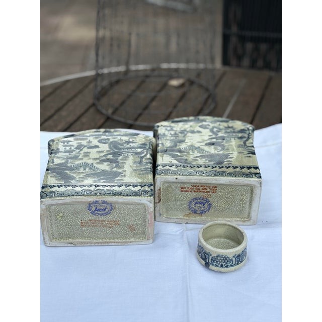 Vintage Pair Blue&White Porcelain Jars : Vase Decanter Beautiful (One Lid) For Sale - Image 4 of 7