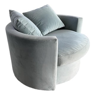Custom Portofino Swivel Cuddle Chair in Seafoam Velvet — The Joneses, Los Angeles For Sale
