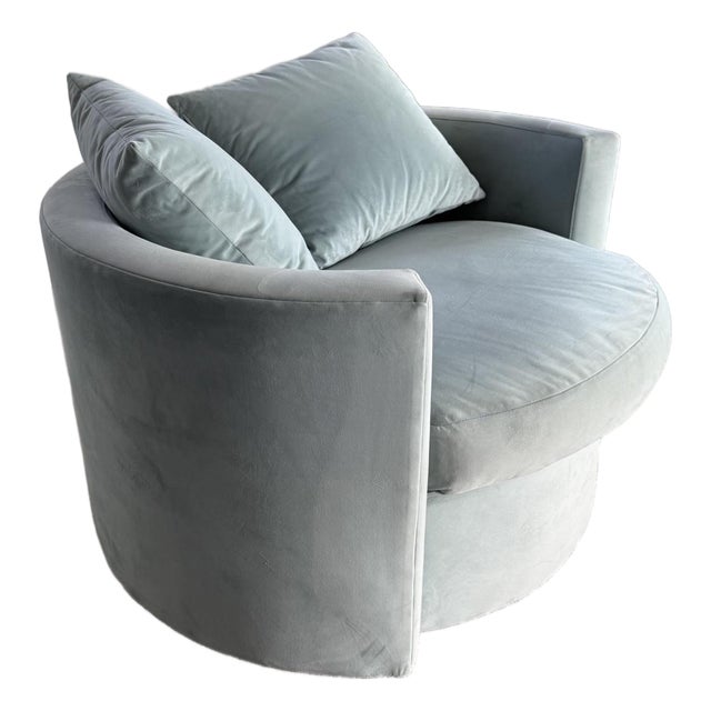 Custom Portofino Swivel Cuddle Chair in Seafoam Velvet — The Joneses, Los Angeles For Sale