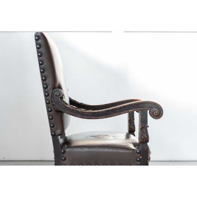 19th Century Beechwood, Metal, and Leather Throne, 1800s For Sale - Image 13 of 14