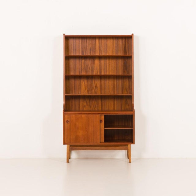 Wood Teak Bookcase with Sliding Doors Compartment by Johannes Sorth for Nexo, Bornholm, Denmark, 1960s For Sale - Image 7 of 15