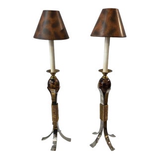 Maitland Smith Lamps With Marble, Brass, and Steel - a Pair For Sale