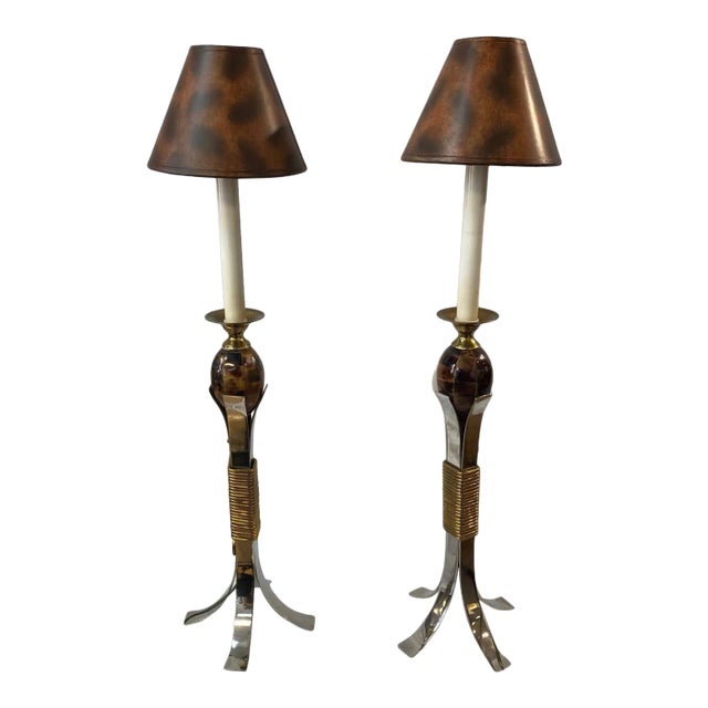 Maitland Smith Lamps With Marble, Brass, and Steel - a Pair For Sale