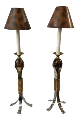 Maitland Smith Lamps With Marble, Brass, and Steel - a Pair