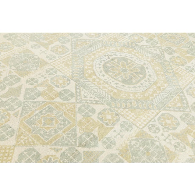 Textile Modern Khotan Style Hand-Knotted Wool Area Rug – Geometric Muted Pastels 10x14 For Sale - Image 7 of 10