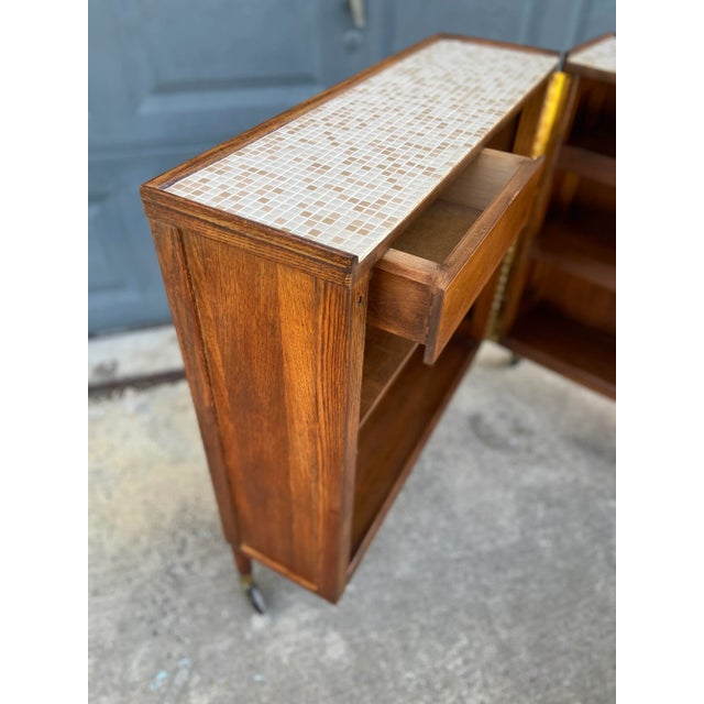 Wood Stunning Hideaway Dry Bar or Console Table on Casters | Mosaic Top With Lock + Key by Henry Glass For Sale - Image 7 of 12