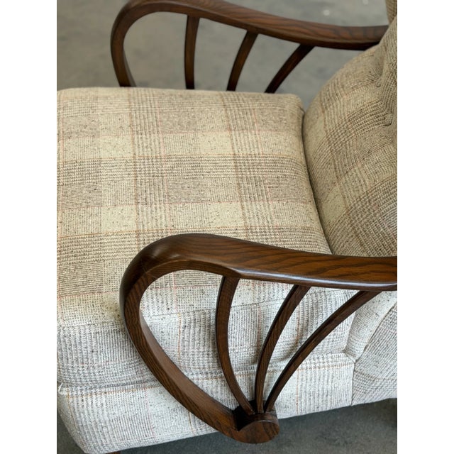 Wood 1970s Swedish Highback Lounge Chair in Plaid For Sale - Image 7 of 17