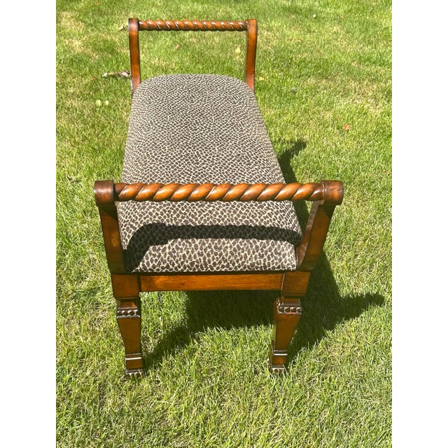 Chestnut Vintage, Neoclassical-Style, Animal Print Upholstered, Window Bench, With Shell and Barley Twist Accents For Sale - Image 8 of 11