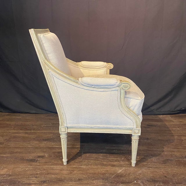 French 19th Century French Louis XVI Painted Bergère Chairs -a Pair For Sale - Image 3 of 10