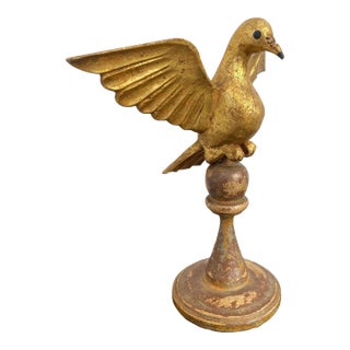 Vintage Carved Wood Dove the Holy Spirit Sculpture on Finial 10" H For Sale