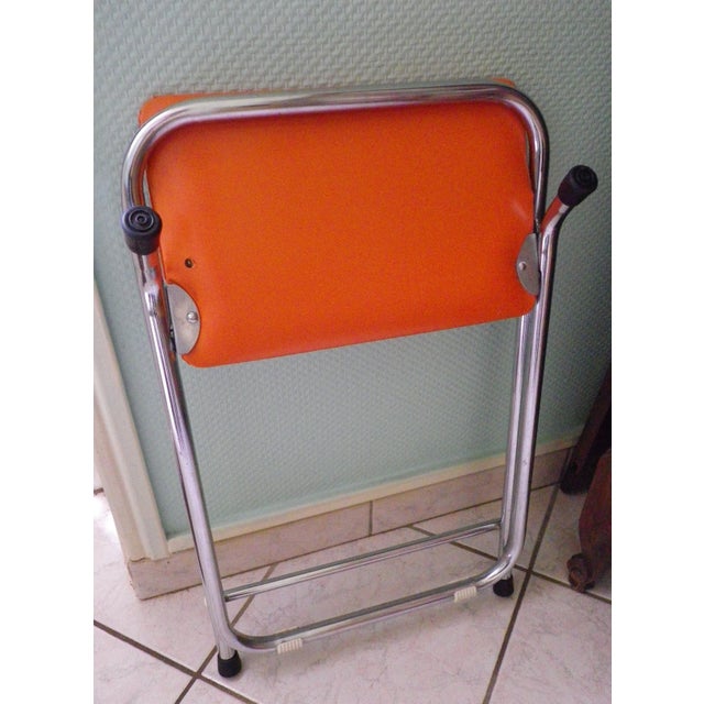 Folding Occasional Stool in Chromed Metal with Orange Imitation Leather Seat, France, 1970s For Sale - Image 9 of 12