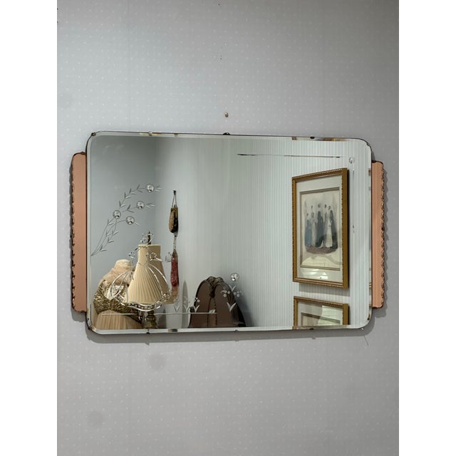 Early 20th Century Art Deco Peach Glass Etched Wall Mirror With Figural Design For Sale - Image 5 of 5