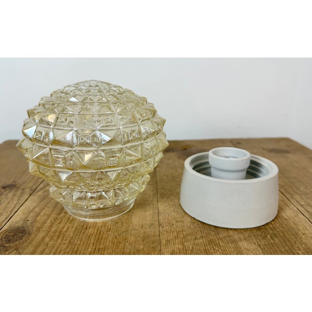 Vintage White Porcelain and Glass Ceiling Light, 1970s For Sale - Image 6 of 13