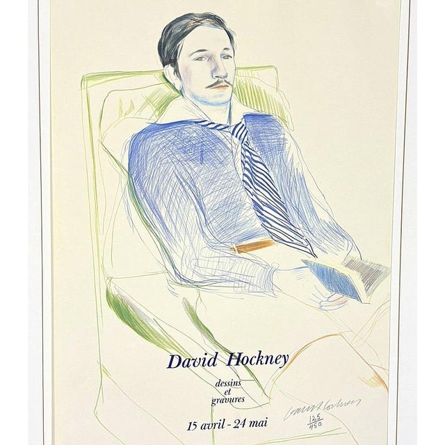 Contemporary Signed David Hockney Jacques De Bascher Original 1975 Limited Edition Paris Exhibition Poster For Sale - Image 3 of 7