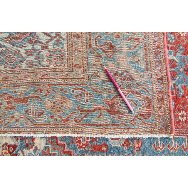 1930s Vintage Medallion Floral Rug Brick Red Blue Hand Knotted Wool Pile Rug - 4’ X 6’6” For Sale - Image 10 of 10