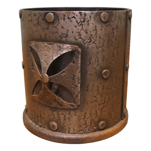 French Arts and Crafts Pewter Bottle Carrier, 1960 For Sale
