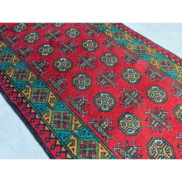 Red and Turquoise Turkmen Tribal Wool Runner Rug, 2'9" X 15'9" For Sale - Image 6 of 13