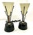 Black 1950s Pair of Vintage Mid-Century Modern Atomic Torchiere Table Lamps – Black & Brass – Cream Cone Shades For Sale - Image 8 of 11