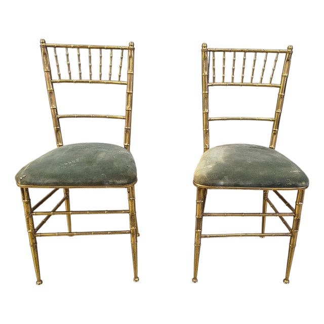 Brass Faux Bamboo Chairs, 1960s, Set of 2 For Sale