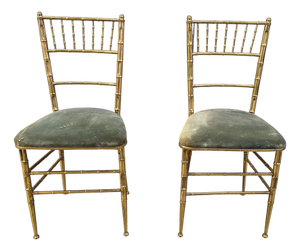 Brass Faux Bamboo Chairs, 1960s, Set of 2