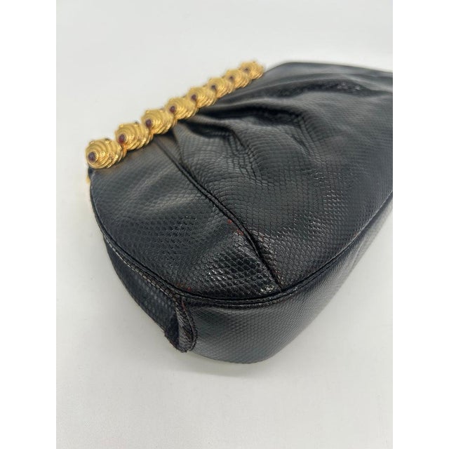 Vintage Judith Leiber Black Lizard Gold Gemstone Top Clutch For Sale - Image 10 of 13