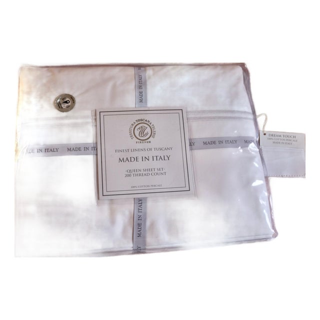 Tessitura Toscana Telerie Firenze Italian Made Queen 100% Cotton Percale Sheet Set For Sale