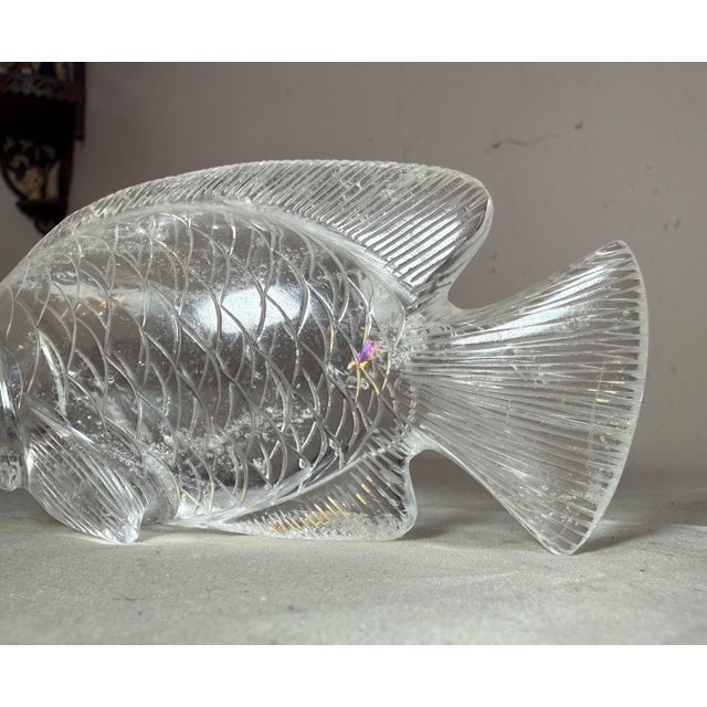Glass Antique Hand Carved Chinese Fish Figural Rock Crystal Stone Sculpture Statue For Sale - Image 7 of 13