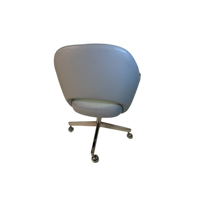 Eero Saarinen Saarinen Exec Armchair in Powder Sky Blue Leather on Polished Nickel Swivel Base For Sale - Image 4 of 6