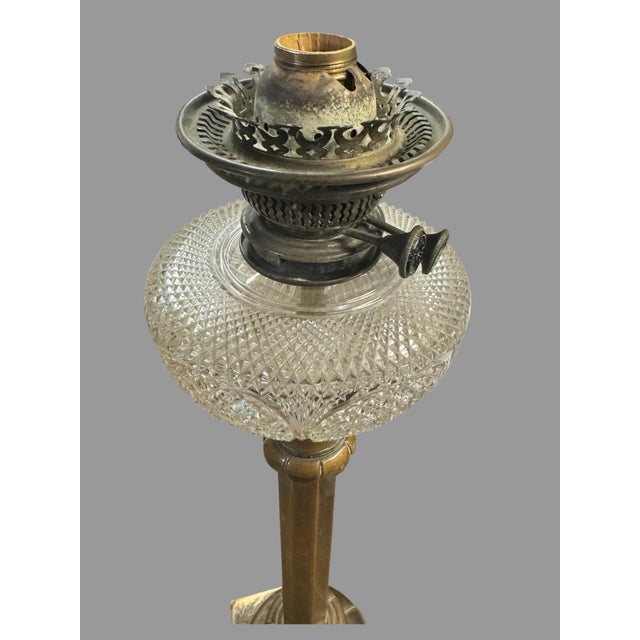 Victorian Antique Victorian Palmer & Co Oil Lamp Cut Glass Font Silvered Bronze For Sale - Image 3 of 8