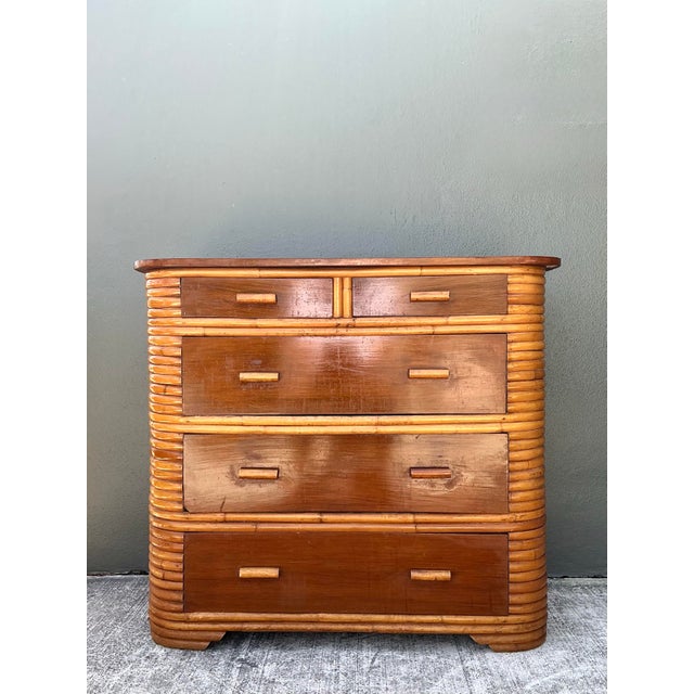 Vintage Deco Stacked Rattan Tall Chest of Drawers For Sale - Image 11 of 12