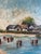 1950s Vintage 1959 Impressionist Oil Painting of a Coastal Beach Village in Carved Wood Frame For Sale - Image 5 of 8