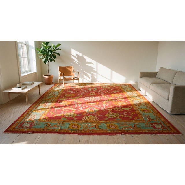 Red 1900s Red -Jewel Tones Tribal Antique Turkish Oushak Rug 11' 9" X 13' 6" Handknotted Wool Carpet For Sale - Image 8 of 8