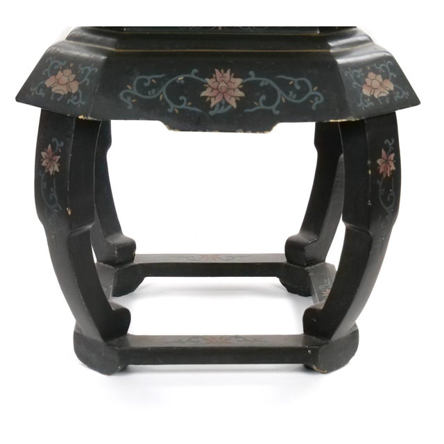 Mid 20th Century Pair of Chinese Chinoiserie Lacquered & Painted Side Tables, Circa 1970 For Sale - Image 5 of 14