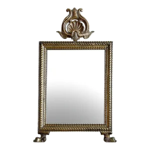 Antique Giltwood Wall Mirror with Carved Shell Crown & Hairy Paw Footed Base