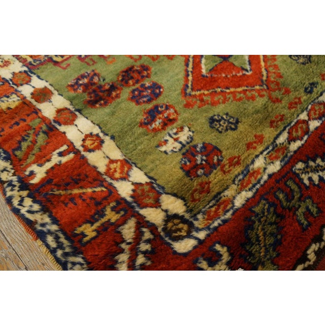 Late 19th Century 1880s Orange Green Medallion Antique Turkish Yuruk Rug 2'8" X 4'6" Handknotted Wool Carpet For Sale - Image 5 of 6