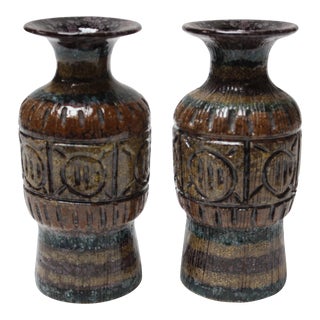 Mid-Century Italian Modern Sgraffito Vases / Vessels - a Pair For Sale