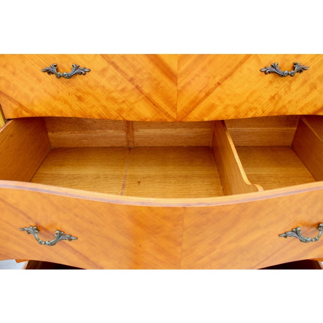 Magnificent Vintage French Provincial Louis XV Rococo Satinwood & Burl Wood Tall Boy Chest For Sale - Image 10 of 16