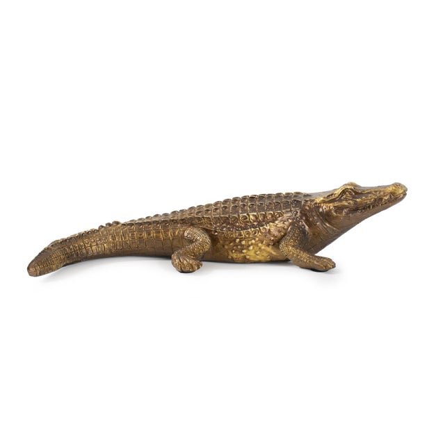 Plastic Antiqued Gold Crocodile Sculpture For Sale - Image 7 of 11