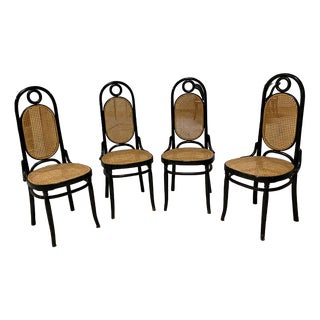 Vintage Chairs in Curved Beech with Vienna Straw Seat, 1980s, Set of 4 For Sale