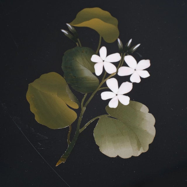 Black Italian Grand Tour Pietra Dura Oval Table Top on Cast Iron Base For Sale - Image 8 of 11